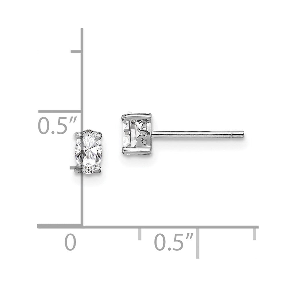 QBE29APR Sterling Silver Rhodium-plated 5x3mm Oval White Topaz Post Earrings