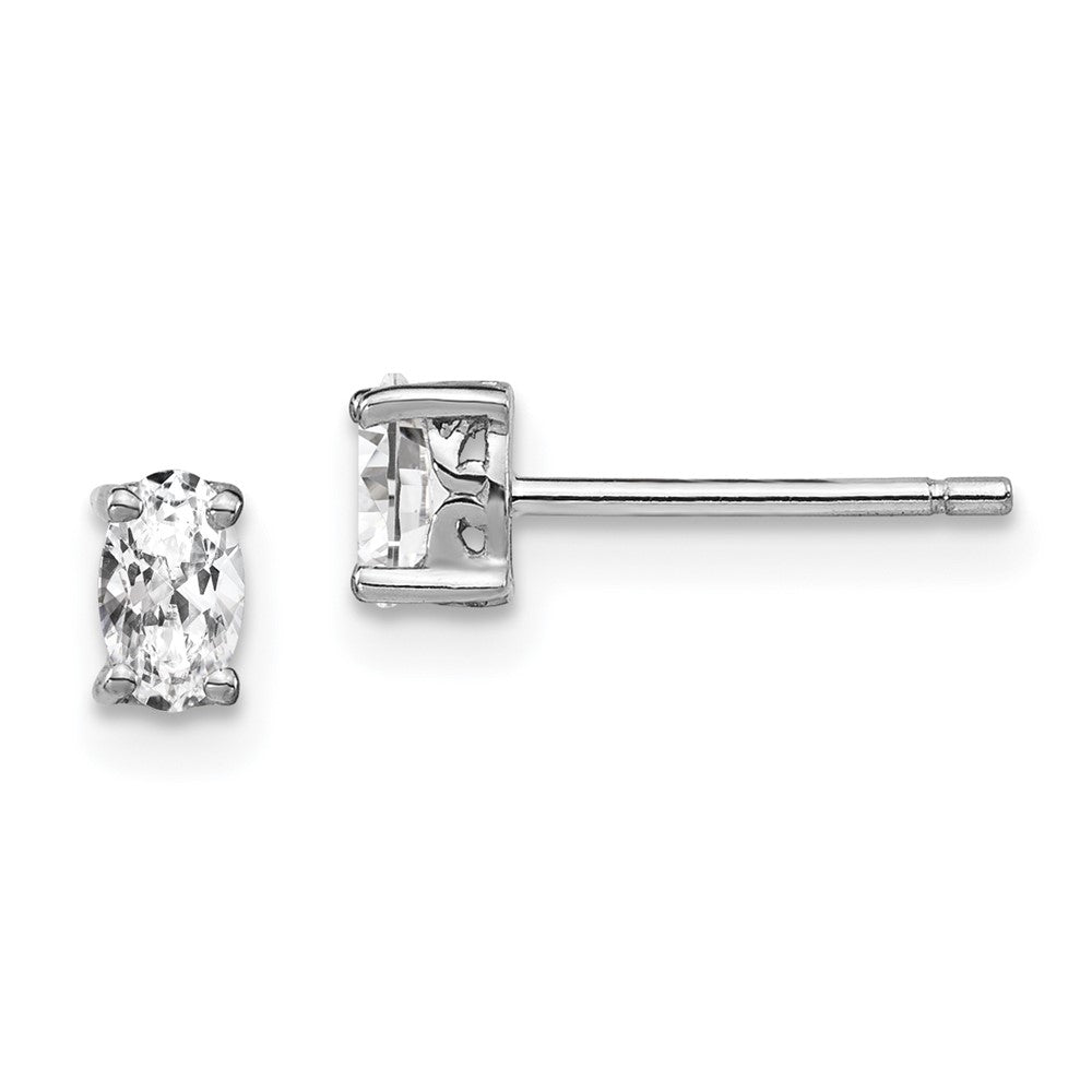 QBE29APR Sterling Silver Rhodium-plated 5x3mm Oval White Topaz Post Earrings