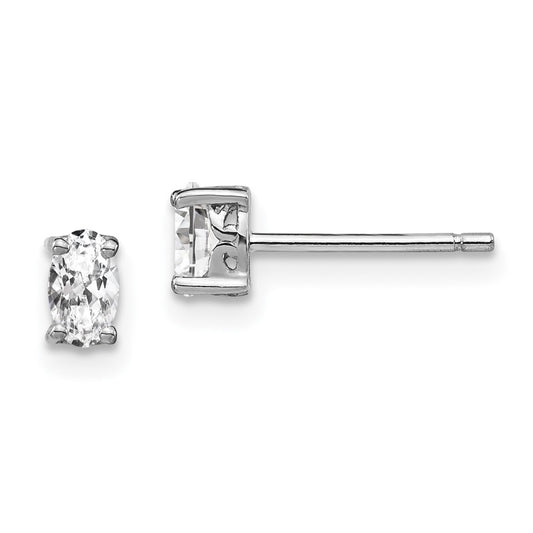 QBE29APR Sterling Silver Rhodium-plated 5x3mm Oval White Topaz Post Earrings
