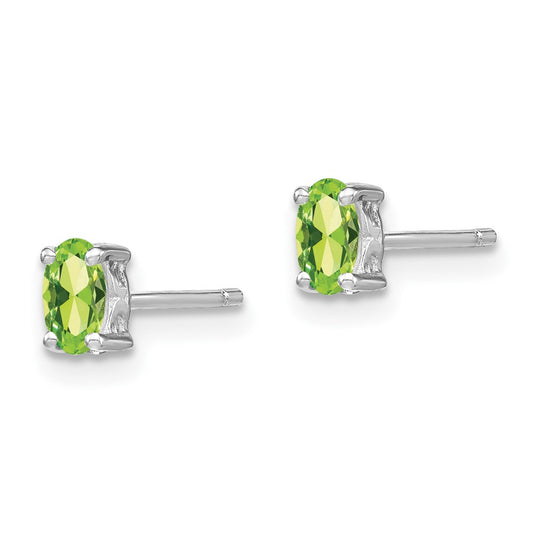 QBE29AUG Sterling Silver Rhodium-plated 5x3mm Oval Peridot Post Earrings