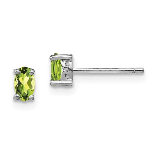 QBE29AUG Sterling Silver Rhodium-plated 5x3mm Oval Peridot Post Earrings