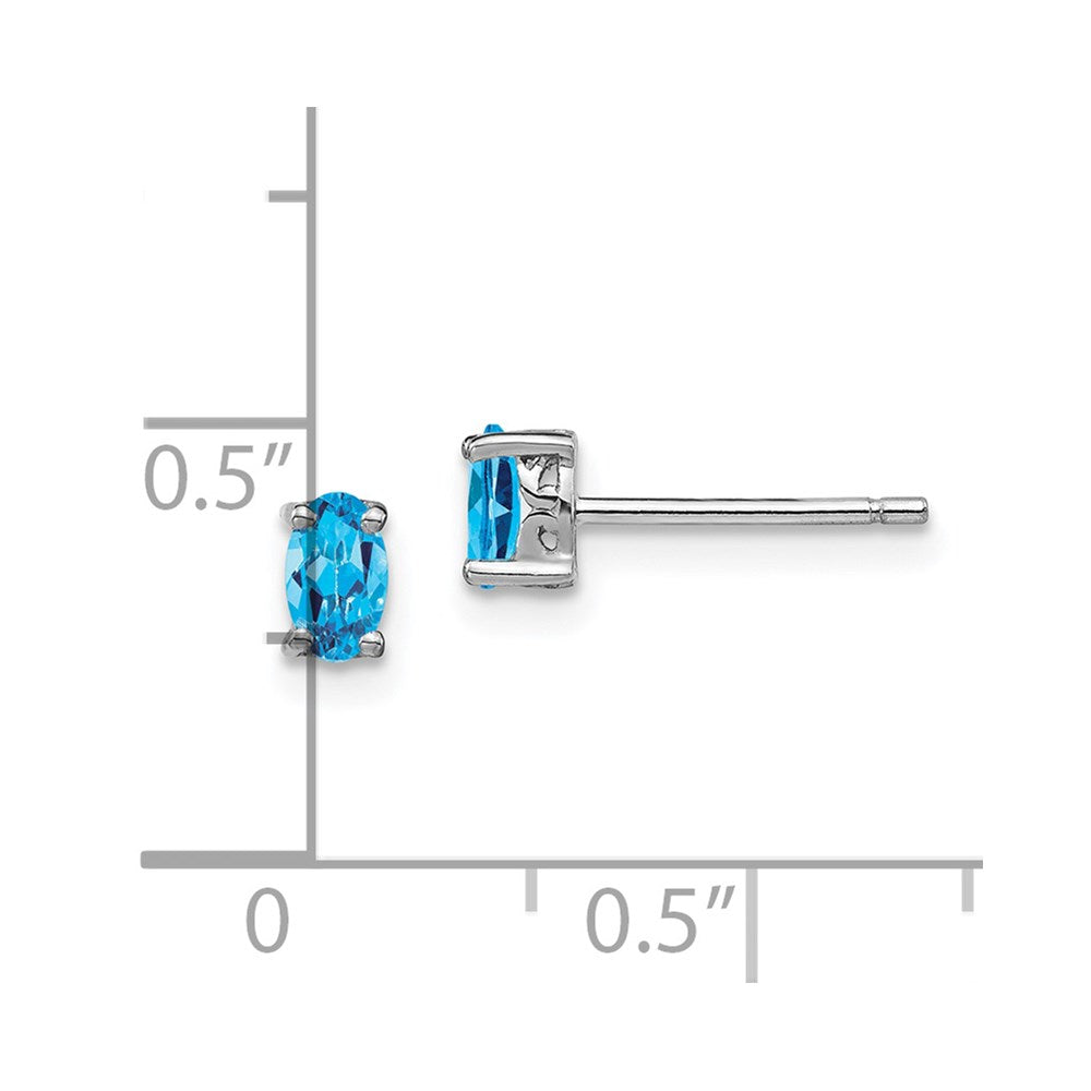 QBE29DEC Sterling Silver Rhodium-plated 5x3mm Oval Swiss Blue Topaz Post Earrings