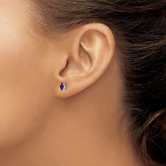 QBE29FEB Sterling Silver Rhodium-plated 5x3mm Oval Amethyst Post Earrings