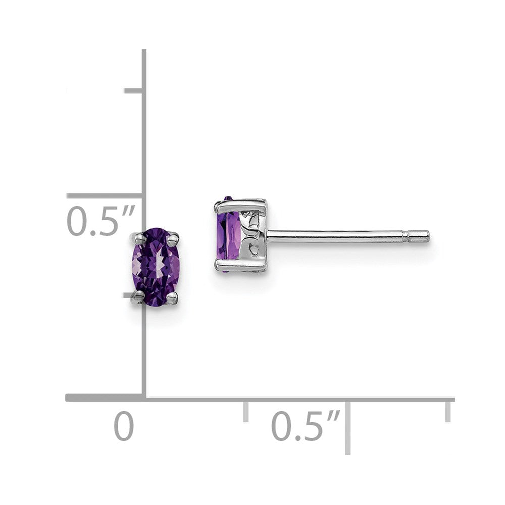 QBE29FEB Sterling Silver Rhodium-plated 5x3mm Oval Amethyst Post Earrings
