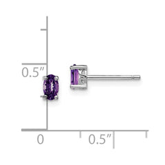 QBE29FEB Sterling Silver Rhodium-plated 5x3mm Oval Amethyst Post Earrings