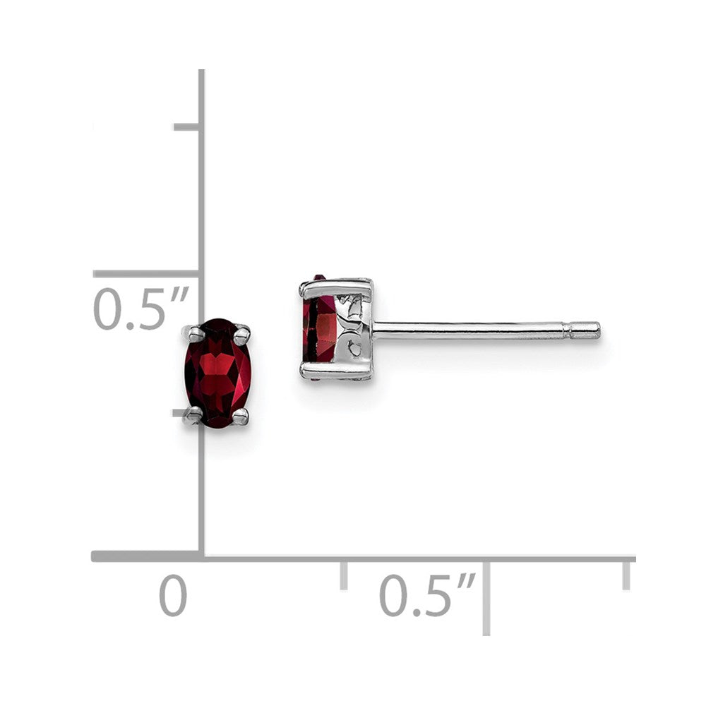 QBE29JAN Sterling Silver Rhodium-plated 5x3mm Oval Garnet Post Earrings
