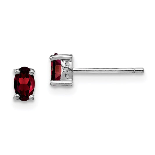 QBE29JAN Sterling Silver Rhodium-plated 5x3mm Oval Garnet Post Earrings