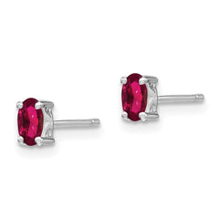 QBE29JUL Sterling Silver Rhodium-plated 5x3mm Oval Created Ruby Post Earrings