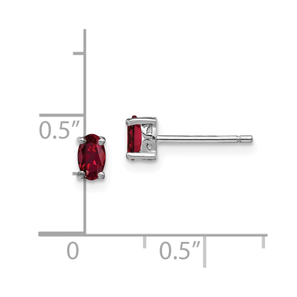 QBE29JUL Sterling Silver Rhodium-plated 5x3mm Oval Created Ruby Post Earrings