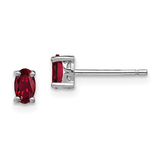 QBE29JUL Sterling Silver Rhodium-plated 5x3mm Oval Created Ruby Post Earrings