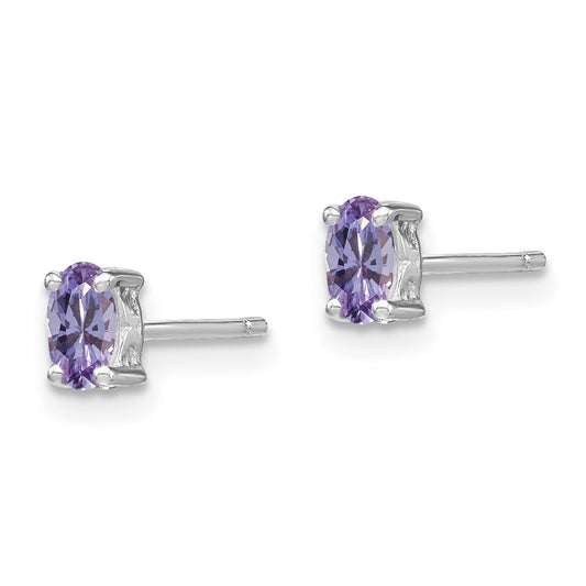 QBE29JUN Sterling Silver Rhodium-plated 5x3mm Oval Rhodolite Garnet Post Earrings