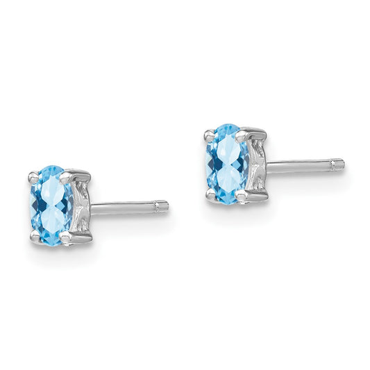 QBE29MAR Sterling Silver Rhodium-plated 5x3mm Oval Aquamarine Post Earrings