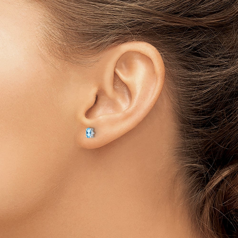 QBE29MAR Sterling Silver Rhodium-plated 5x3mm Oval Aquamarine Post Earrings