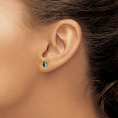 QBE29MAY Sterling Silver Rhodium-plated 5x3mm Oval Created Emerald Post Earrings