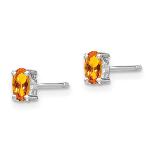 QBE29NOV Sterling Silver Rhodium-plated 5x3mm Oval Citrine Post Earrings