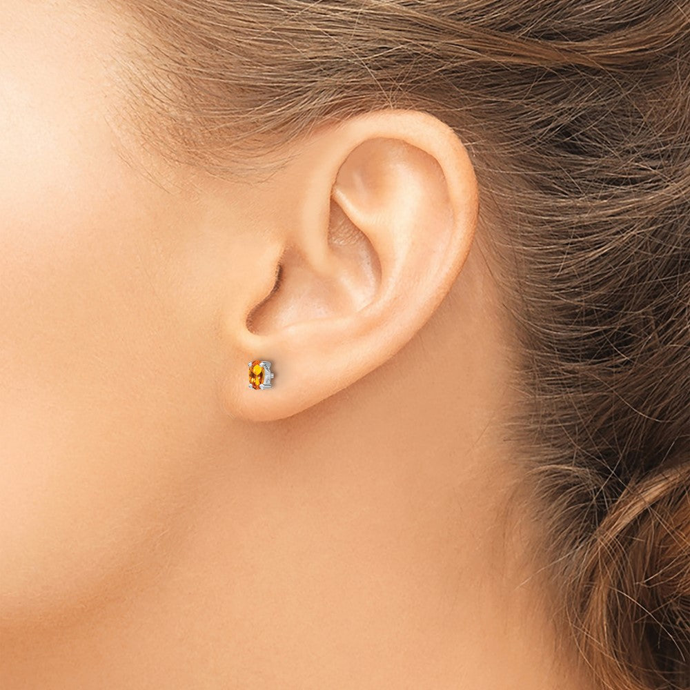 QBE29NOV Sterling Silver Rhodium-plated 5x3mm Oval Citrine Post Earrings