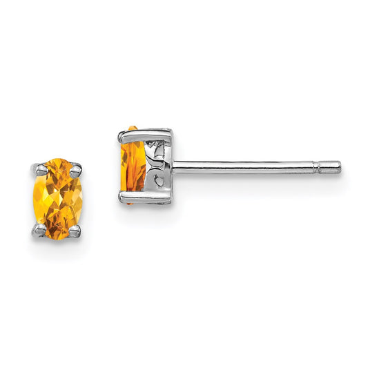 QBE29NOV Sterling Silver Rhodium-plated 5x3mm Oval Citrine Post Earrings