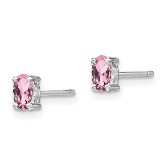 QBE29OCT Sterling Silver Rhodium-plated 5x3mm Oval Created Pink Sapphire Post Earrin