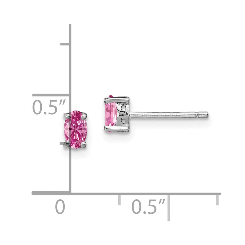 QBE29OCT Sterling Silver Rhodium-plated 5x3mm Oval Created Pink Sapphire Post Earrin