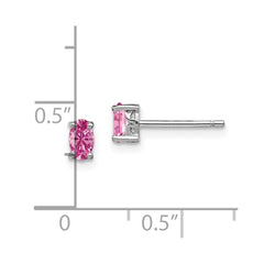 QBE29OCT Sterling Silver Rhodium-plated 5x3mm Oval Created Pink Sapphire Post Earrin
