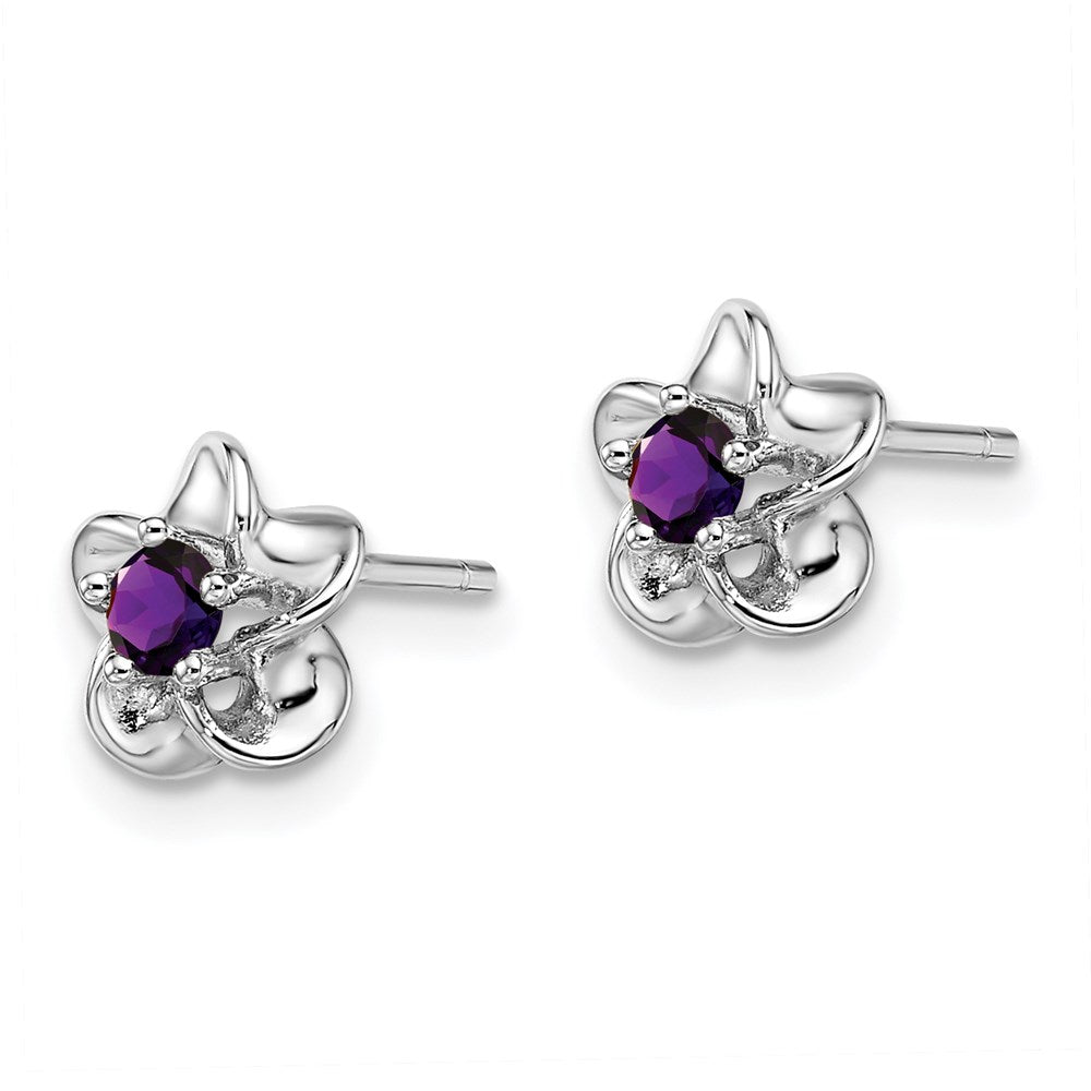 QBE30AM Sterling Silver Rhodium-plated Floral Amethyst Post Earrings