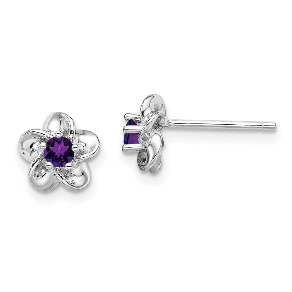 QBE30AM Sterling Silver Rhodium-plated Floral Amethyst Post Earrings