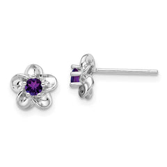 QBE30AM Sterling Silver Rhodium-plated Floral Amethyst Post Earrings