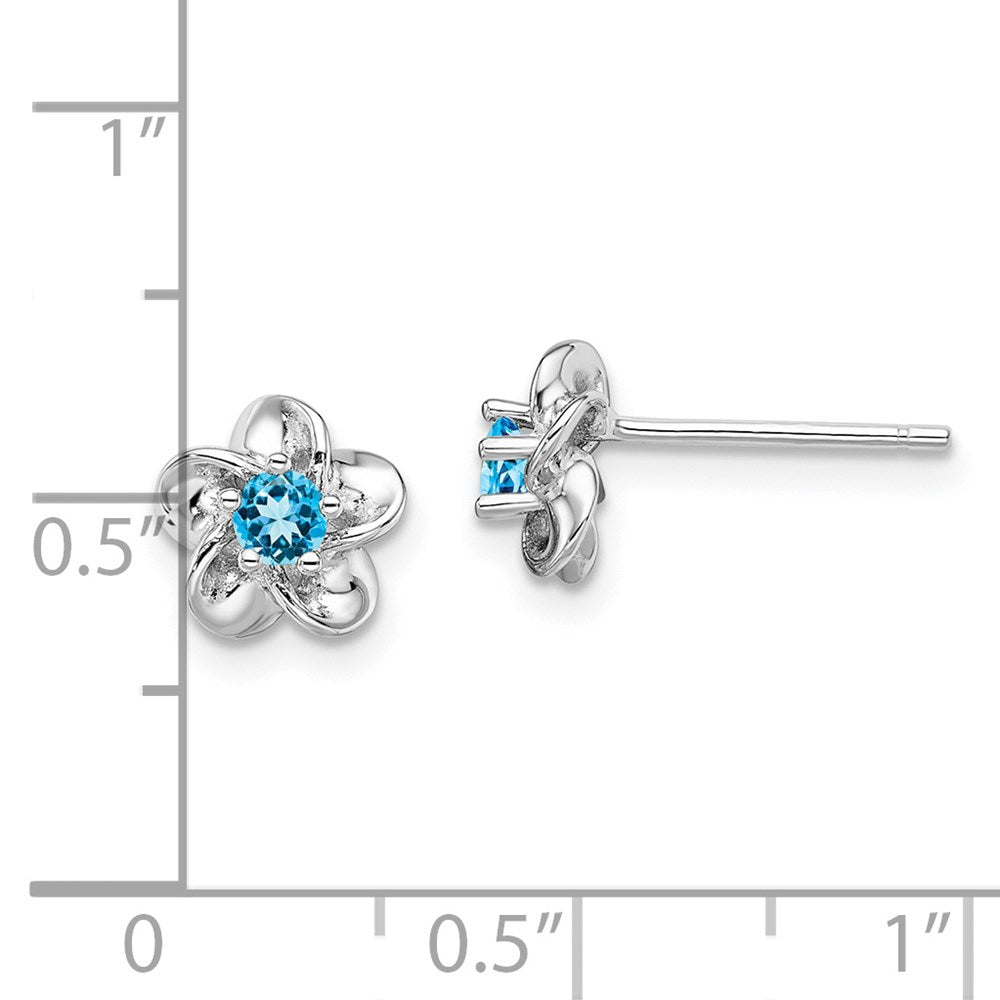 QBE30BT Sterling Silver Rhodium-plated Floral Blue Topaz Post Earrings