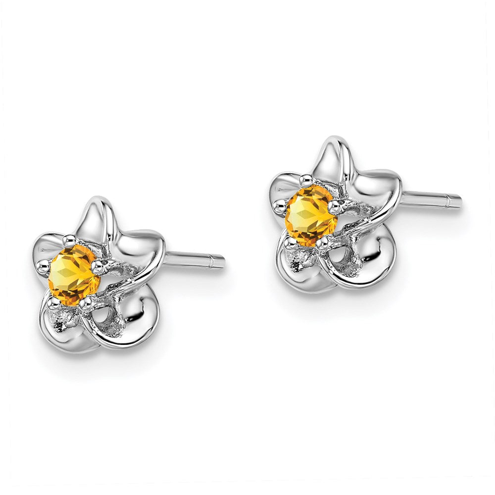 QBE30CI Sterling Silver Rhodium-plated Floral Citrine Post Earrings