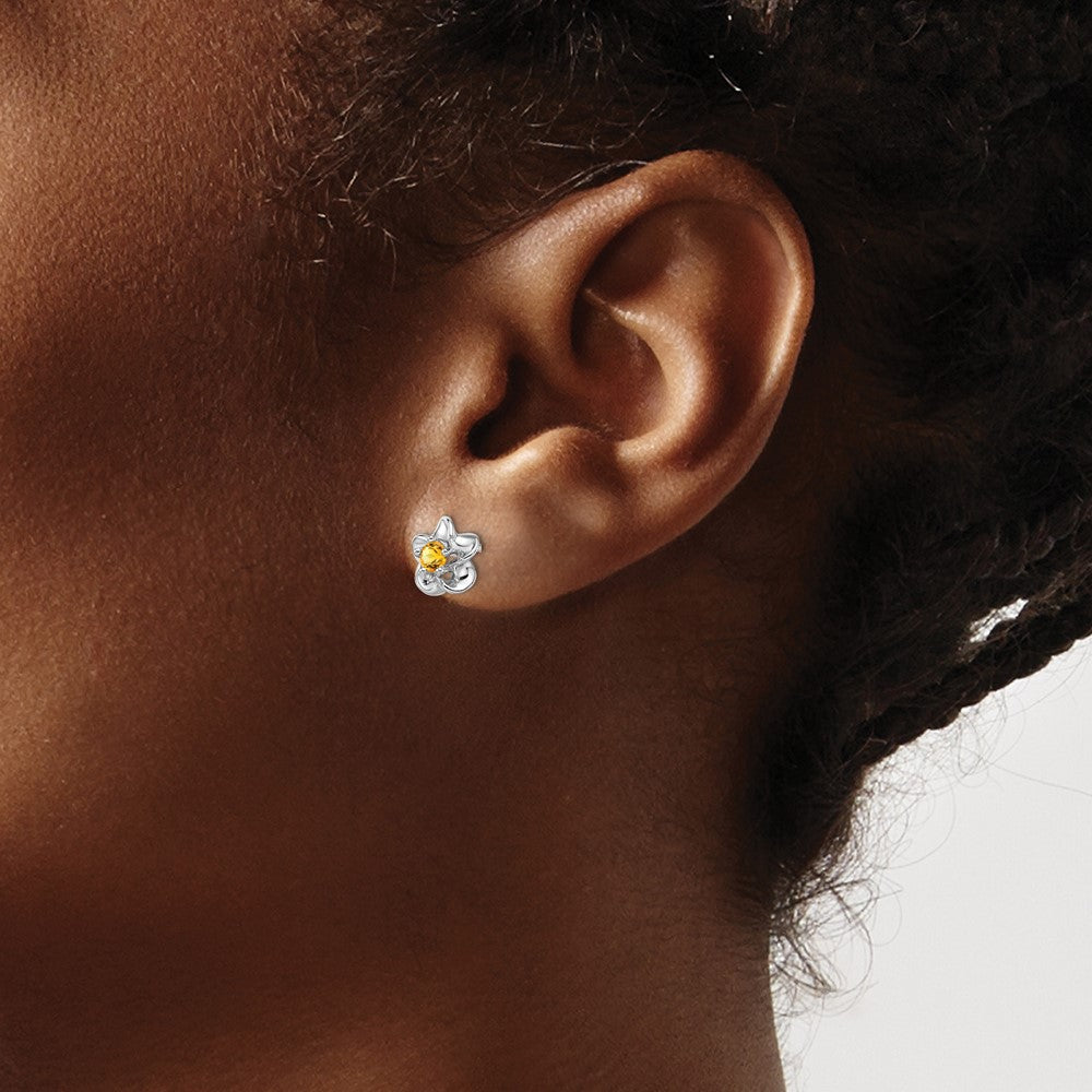 QBE30CI Sterling Silver Rhodium-plated Floral Citrine Post Earrings