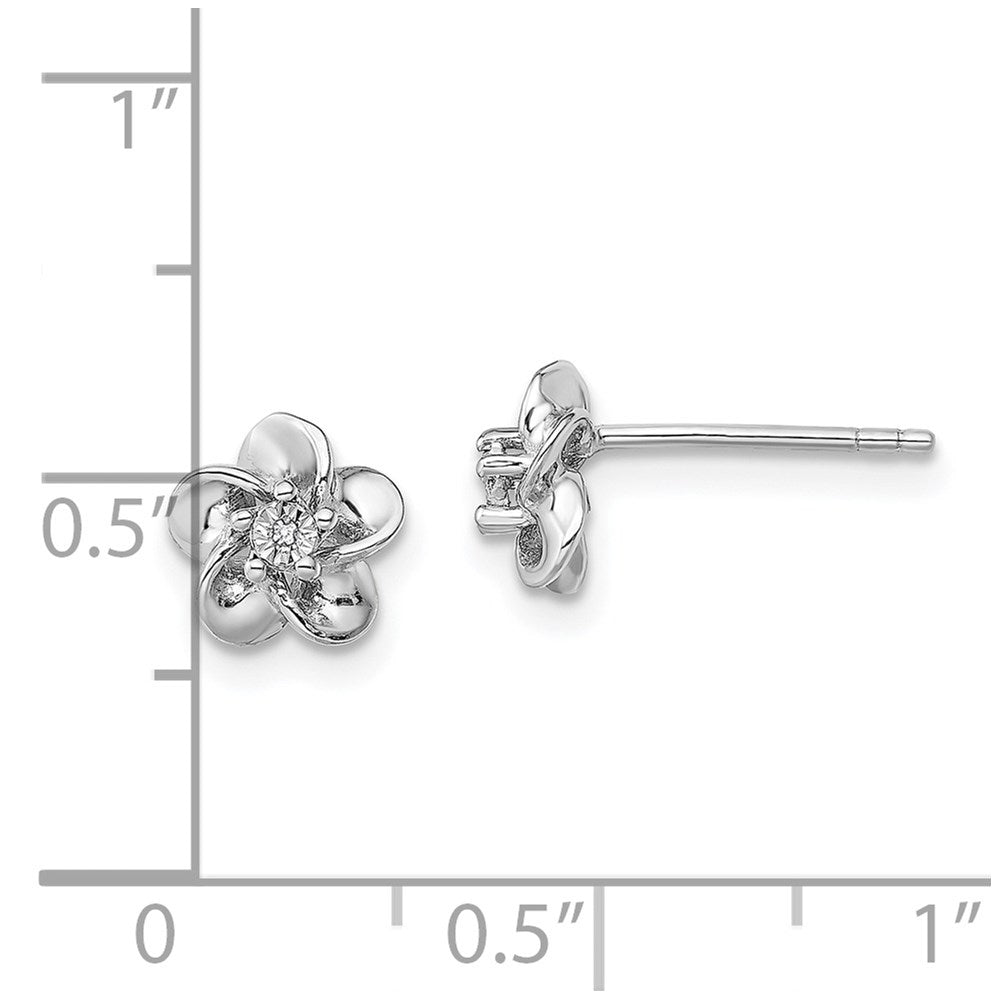 QBE30DIA Sterling Silver Rhodium-plated Floral Diamond Post Earrings
