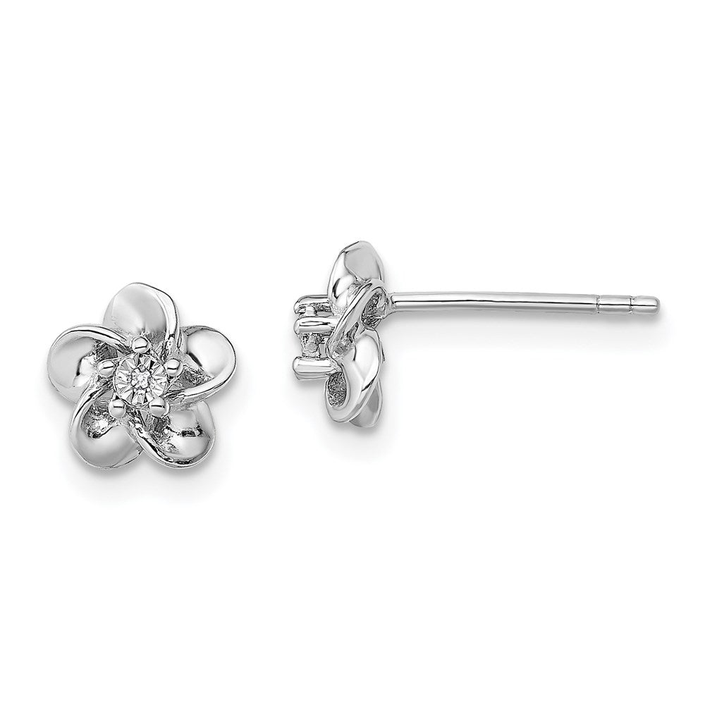 QBE30DIA Sterling Silver Rhodium-plated Floral Diamond Post Earrings