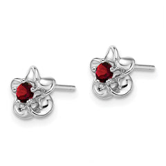 QBE30GA Sterling Silver Rhodium-plated Floral Garnet Post Earrings