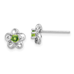 QBE30PE Sterling Silver Rhodium-plated Floral Peridot Post Earrings