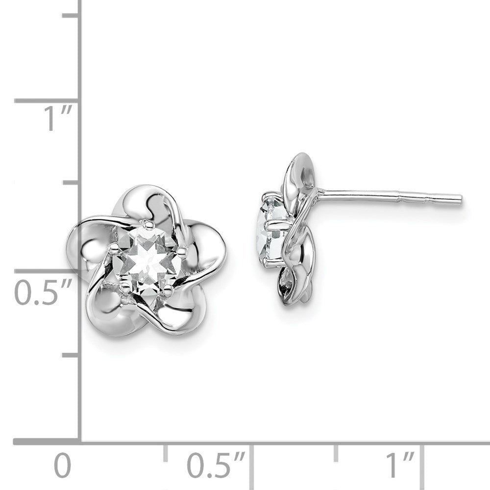 QBE31APR Sterling Silver Rhodium-plated Floral White Topaz Post Earrings