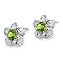 QBE31AUG Sterling Silver Rhodium-plated Floral Peridot Post Earrings