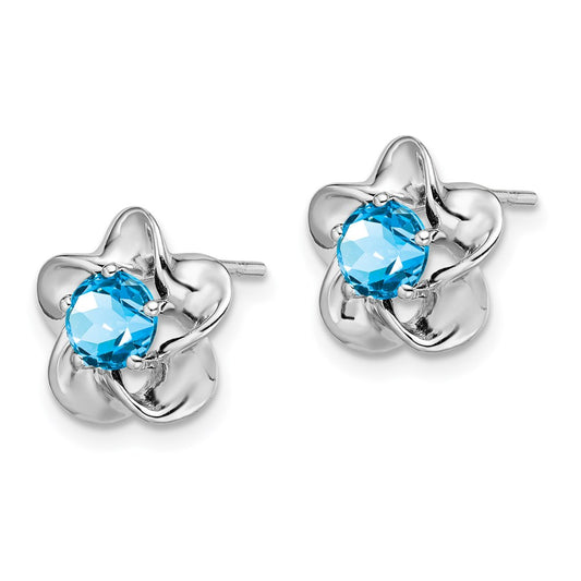QBE31DEC Sterling Silver Rhodium-plated Floral Blue Topaz Post Earrings