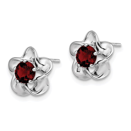 QBE31JUL Sterling Silver Rhodium-plated Floral Created Ruby Post Earrings