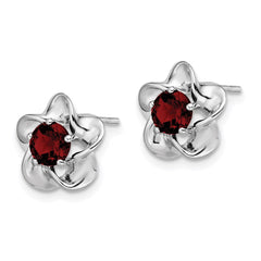 QBE31JUL Sterling Silver Rhodium-plated Floral Created Ruby Post Earrings