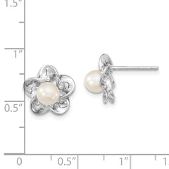 QBE31JUN Sterling Silver Rhodium-plated Floral FWC Pearl Post Earrings