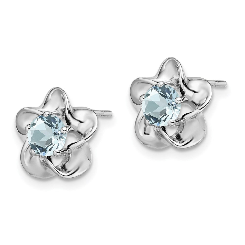QBE31MAR Sterling Silver Rhodium-plated Floral Aquamarine Post Earrings