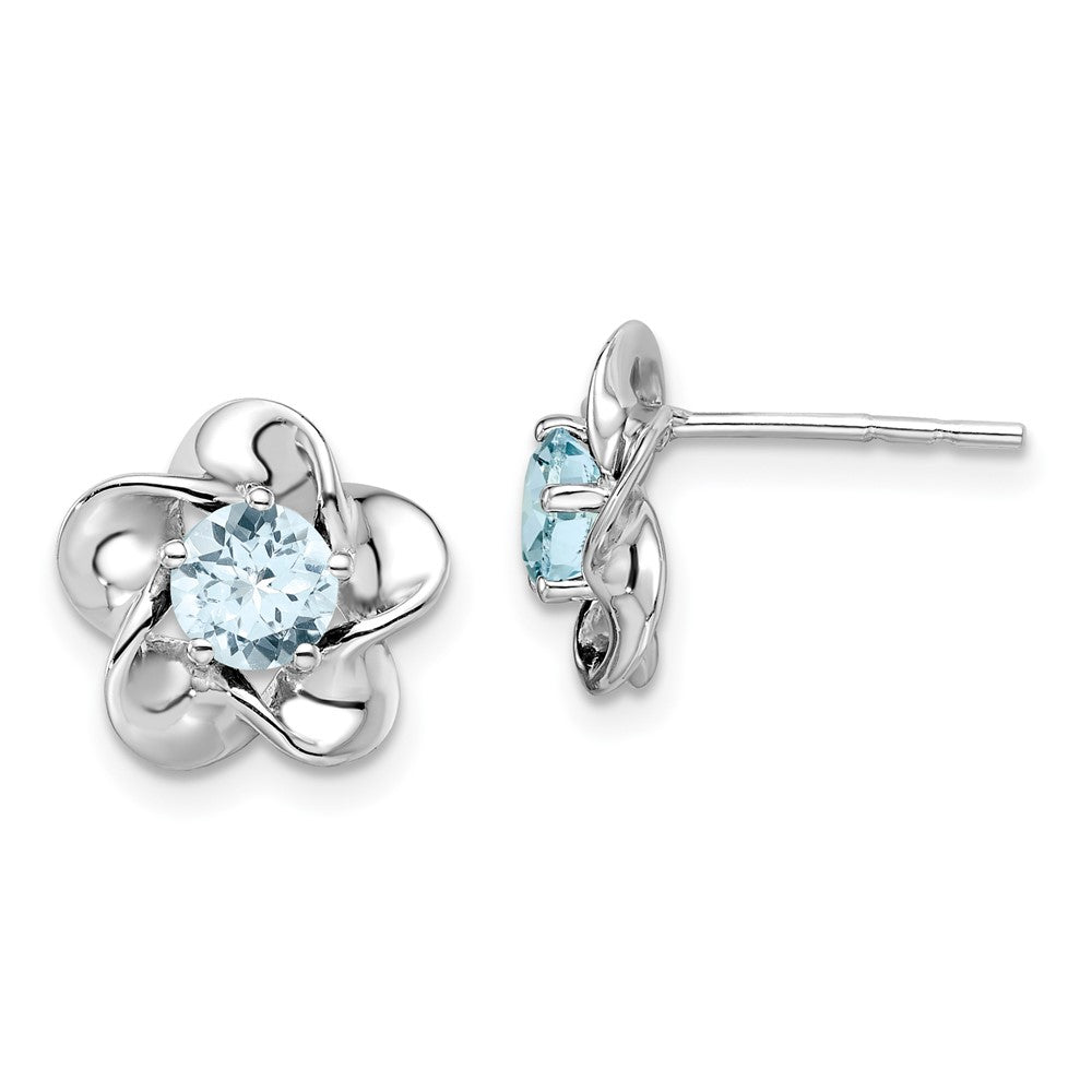 QBE31MAR Sterling Silver Rhodium-plated Floral Aquamarine Post Earrings