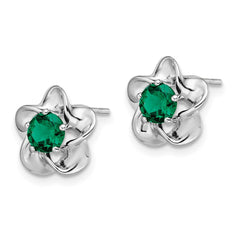 QBE31MAY Sterling Silver Rhodium-plated Floral Created Emerald Post Earrings