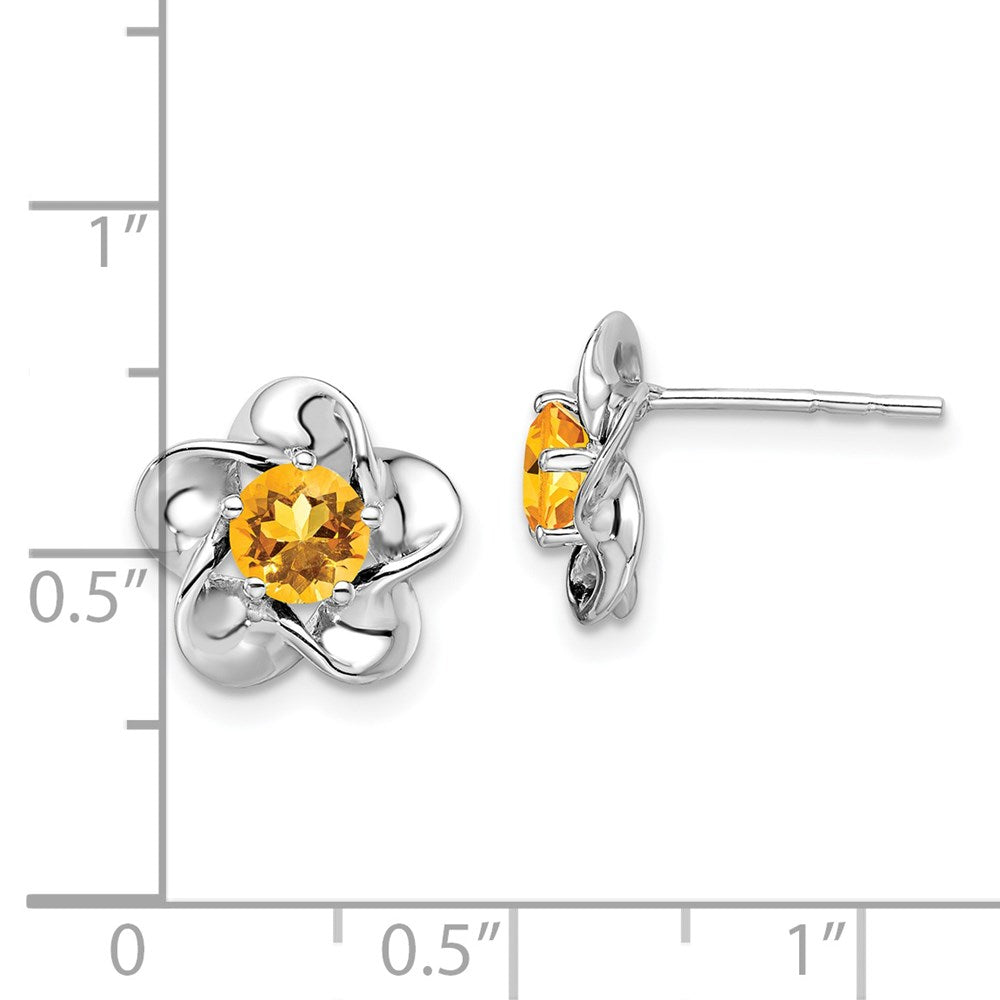 QBE31NOV Sterling Silver Rhodium-plated Floral Citrine Post Earrings