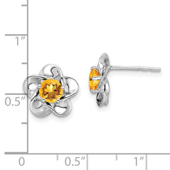 QBE31NOV Sterling Silver Rhodium-plated Floral Citrine Post Earrings