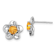 QBE31NOV Sterling Silver Rhodium-plated Floral Citrine Post Earrings