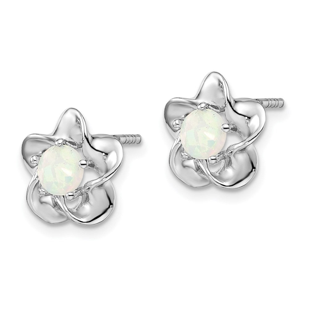 QBE31OCT Sterling Silver Rhodium-plated Floral Created Opal Post Earrings