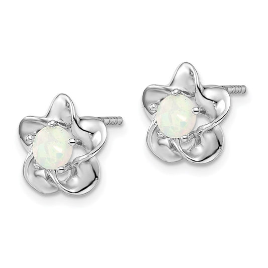 QBE31OCT Sterling Silver Rhodium-plated Floral Created Opal Post Earrings