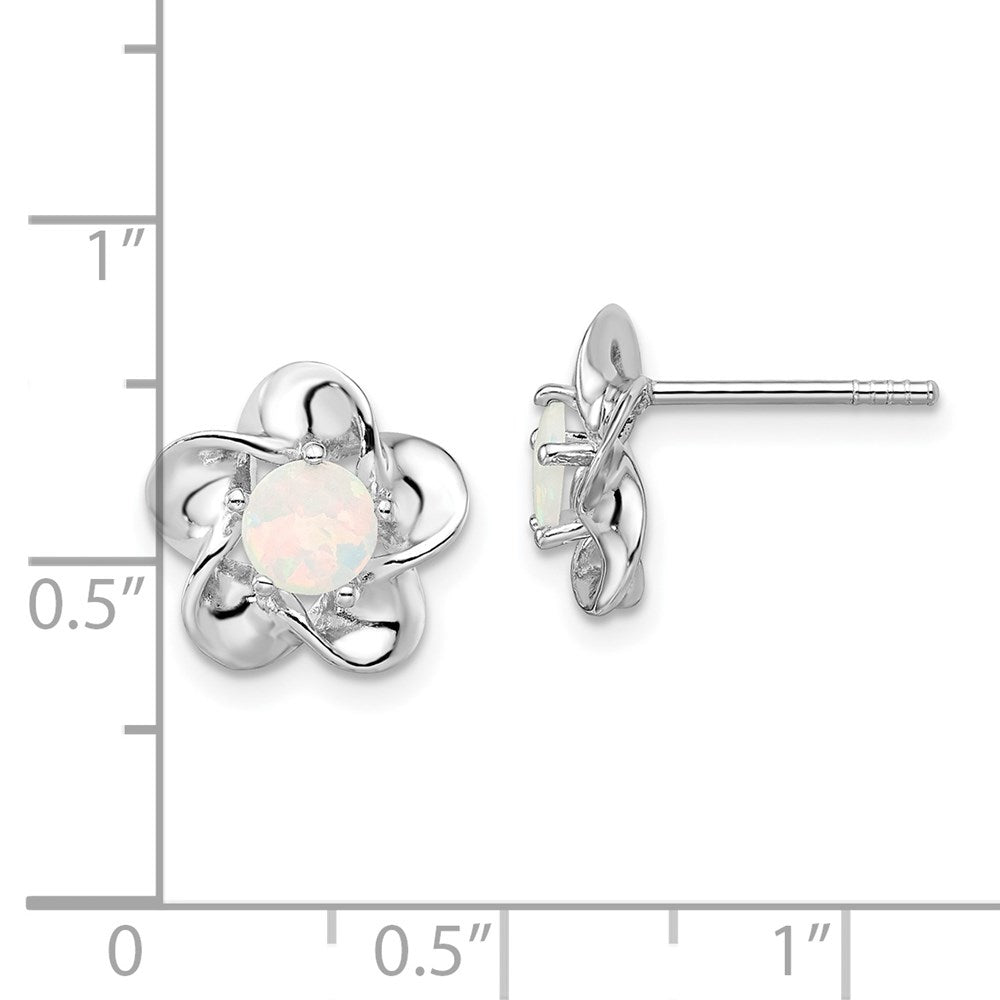 QBE31OCT Sterling Silver Rhodium-plated Floral Created Opal Post Earrings