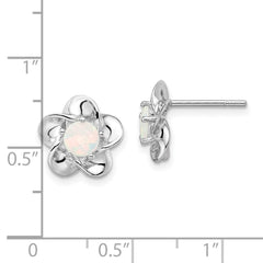 QBE31OCT Sterling Silver Rhodium-plated Floral Created Opal Post Earrings